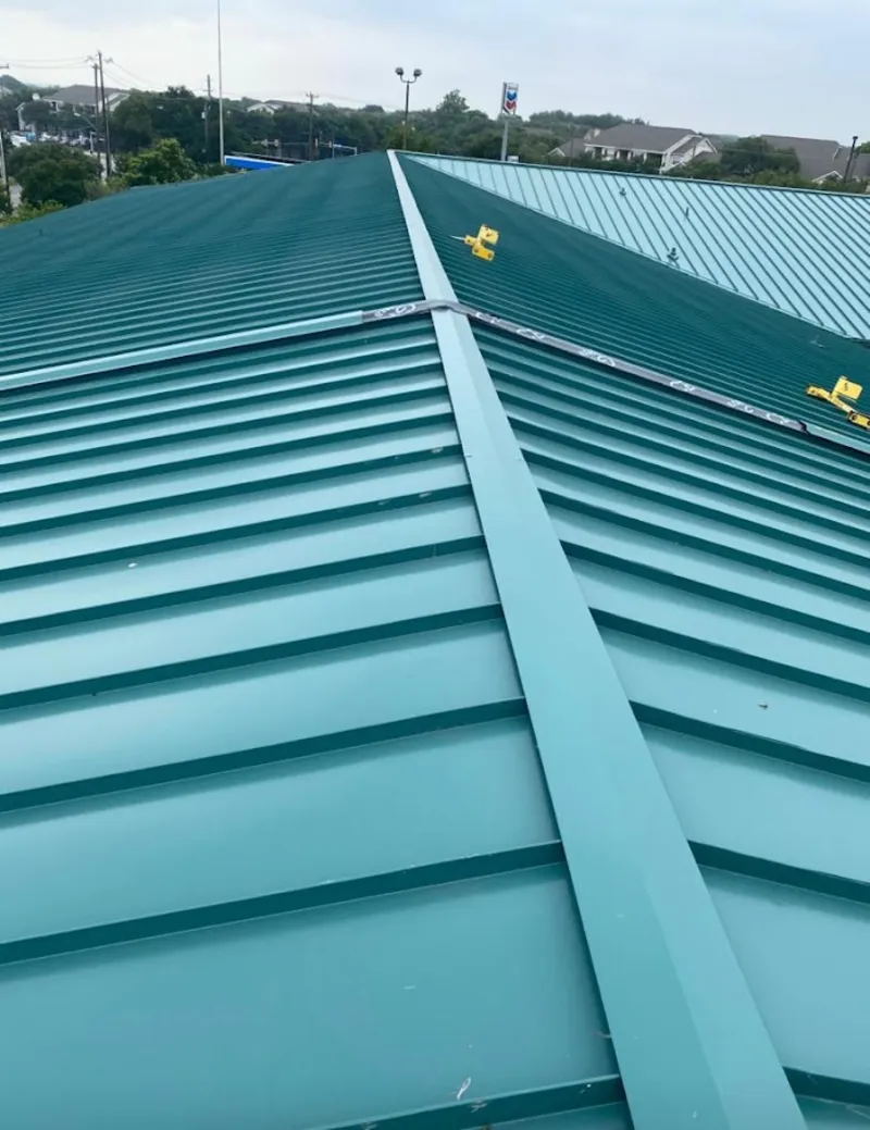 Green commercial metal roof ridge and valley for Metal Roof Repair in La Grange Park